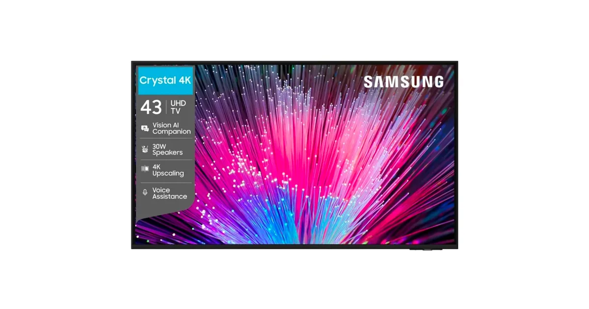 Samsung Crystal 4K Vision Al 108 cm (43 inch) Ultra HD (4K) LED Smart Tizen TV 2026 Edition with 30W Speakers 4K Upscalina HDR 10+ Football Mode Voice Assistance Remote Control PurColor Slim Look Samsung Knox Security 150+ Free Channels (UA43UE84AHULXL) @22271