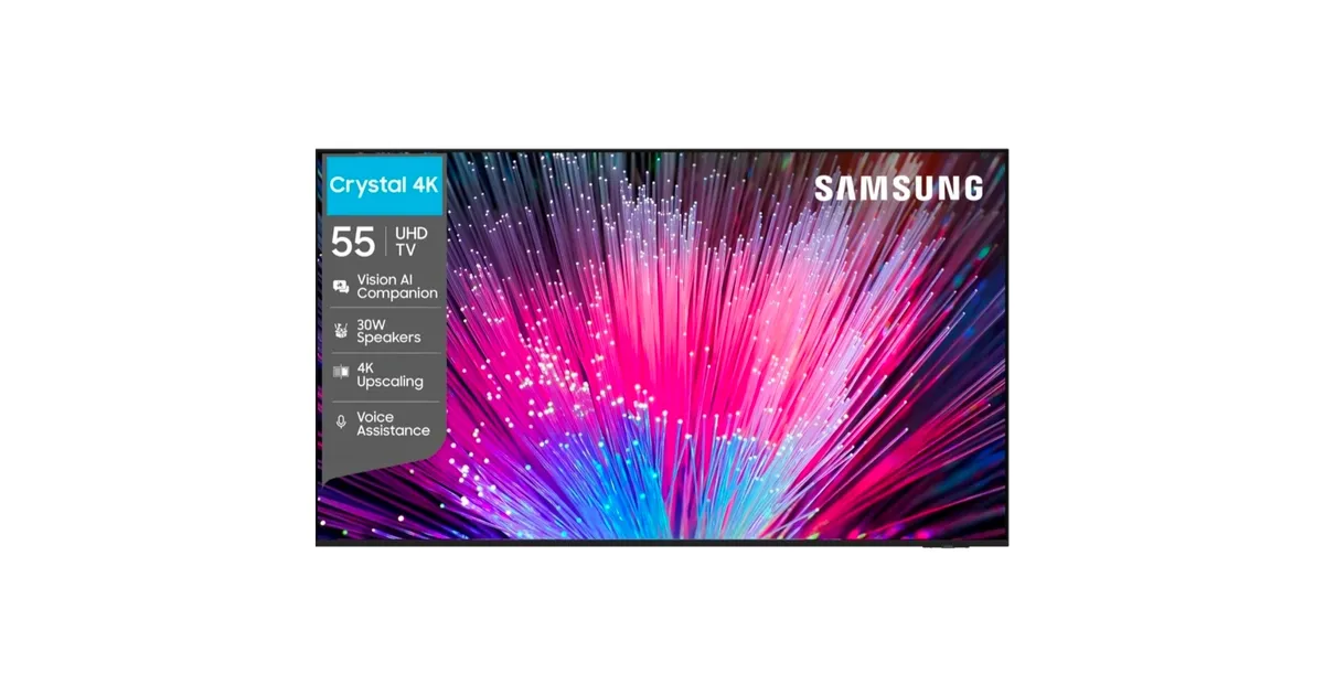 Samsung Crvstal 4K Vision Al 138 cm (55 inch) Ultra HD (4K) LED Smart Tizen TV 2026 Edition with 30W Speakers 4K Upscalina HDR 10+ Football Mode Voice Assistance Remote Control PurColor Metal Stream Design Samsung Knox Security 150+ Free Channels (UA55UE83AHULXL) @32480